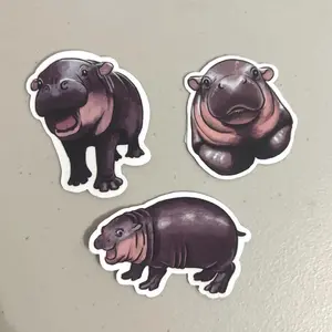 Moo Deng, Baby Pygmy Hippo, Sticker Pack - Laminated Vinyl Sticker - Hand Made - Hand Drawn