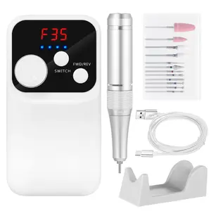 Professional Electric Nail Drill 35000 RPM,Portable Rechargeable E-File with LED Display,Quiet Low-Vibration Nail File Machine, Adjustable Speed,12 Nail Drill Bits for Acrylic Nails & Gel Nails