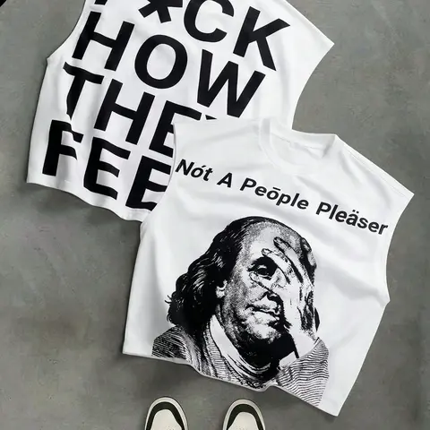Unisex Loose Fit Tank Top, Franklin Portrait & Bold Slogan Print, Y2K Street Style, Streetwear, Summer Casual Wear for Skateboarding Daily