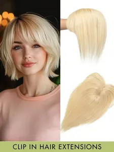 Women's Human Hair Topper with Bangs, 8x12 Inch Straight Jet, Natural Hair Clip-In Hairpiece for Enhanced Look