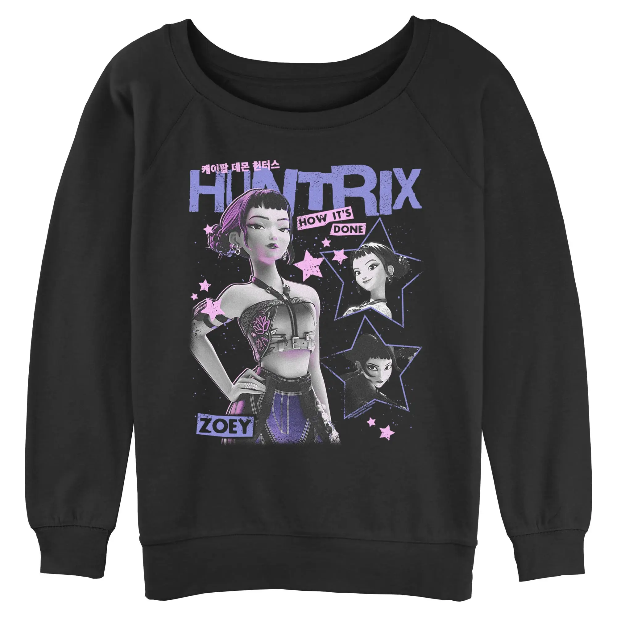 Women's Long Sleeve Graphic Hoodie - KPop Demon Hunters Pop Star Huntrix Zoey Everyday Top for Juniors