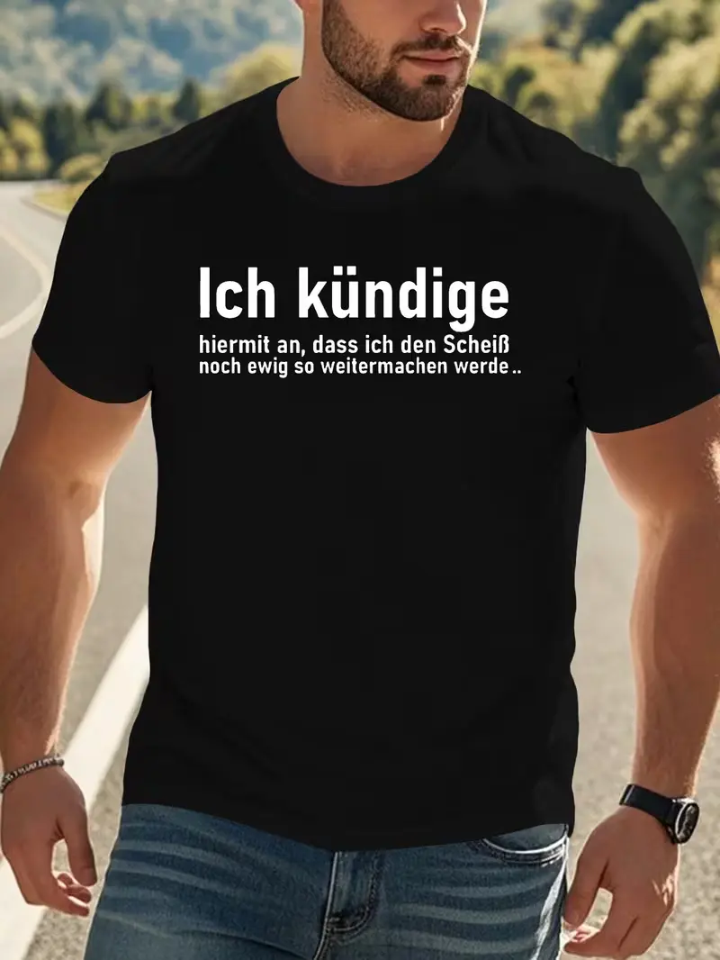 Plus Size Funny German Saying Graphic T-Shirt, Deutschland Humor Casual Crew Neck Short Sleeve Tee
