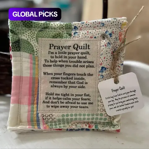 Vintage Prayer Blanket Square with Cross Inside, Mini Handmade Quilt, Colorful Stitched Blessing Poem Throw, Throw Blankets, Home Decor Gift Idea #GLOBAL PICKS