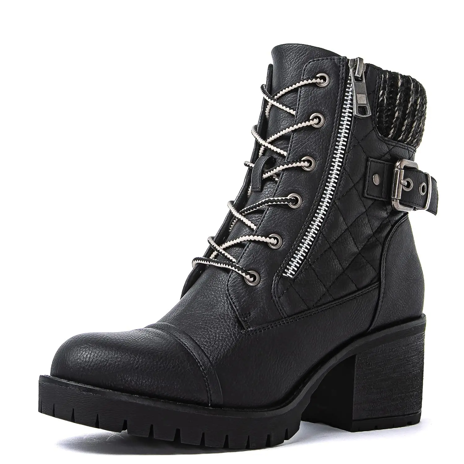 GLOBALWIN Women's Combat Boots Black Ankle Boots For Women Comfortable Chunky Block Low Heel Size 5.5M