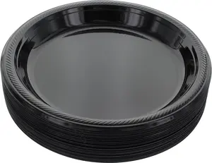 Amcrate Disposable Plastic Dinner Plates, Black, 10.4 Inches, Strong & Sturdy for Party, Dinner, Holiday, Picnic, Travel - Pack of 50