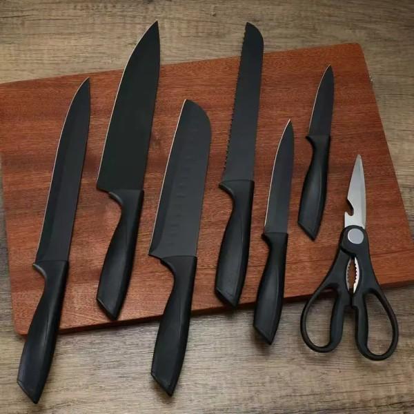 Knife Set, 8-Piece Kitchen Knife Set for Chef, Sharp Knife Set with Universal Knife Block, Anti-Rust Kitchen Knife Block Set, (Black) Stainless Steel Cutting