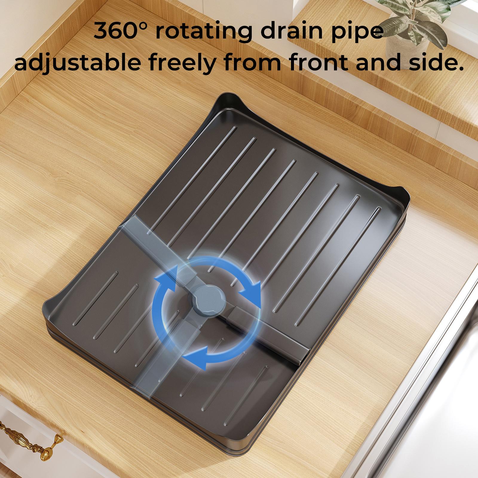 Foldable 2-Tier Dish Drying Rack with ABS & Carbon Steel Construction, Expandable Kitchen Counter Organizer with Drainboard, No More Wet Counter, Space Saving Storage for Dishes & Utensils