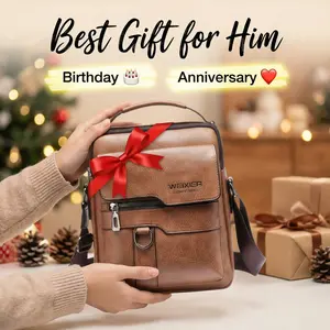 WEIXIER Men's Vintage Faux Leather Satchel, Vertical Crossbody Bag for Business & Casual Use, Adjustable Strap