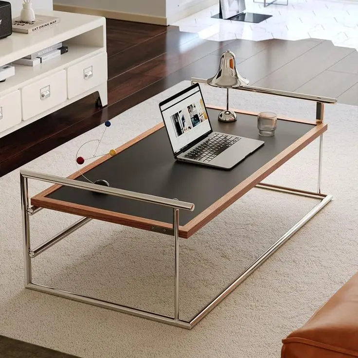 50-in Walnut Black Wood-Metal 2-in-1 Adjustable Height Flip Top Foldable Coffee Table - Modern Convertible Dining Table, Lightweight Appearance Space-Saving Indoor Furniture for Apartments