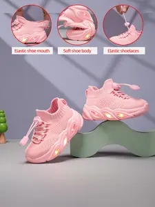 New Children's and Teenagers' Infant Casual Fashion Shockproof Wear-resistant Cool Glowing LED Light Sole Lightweight Breathable Low-top Mesh with Quick Lacing Outdoor Indoor Walking Running Learning Step Sports Leisure Running Shoes