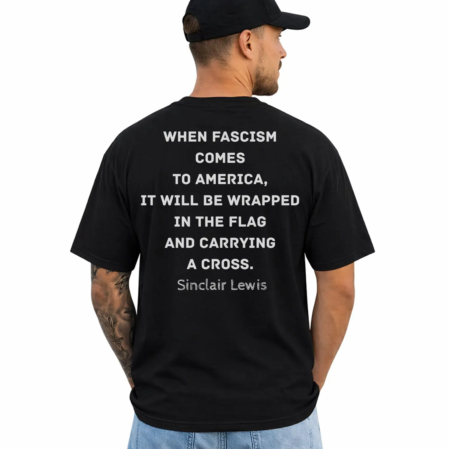 When Fascism Comes to America Shirt, Sinclair Lewis Quote Tee, Short Sleeve Printed Graphic Shirt, Daily Casual Cotton Menswear