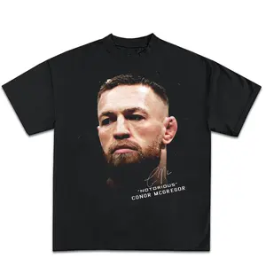 Conor McGregor Notorious Vintage Cotton T-Shirt Black Graphic MMA Unisex Boxy Fit - Streetwear Ireland - Menswear, Top Crewneck Casual Tropical
