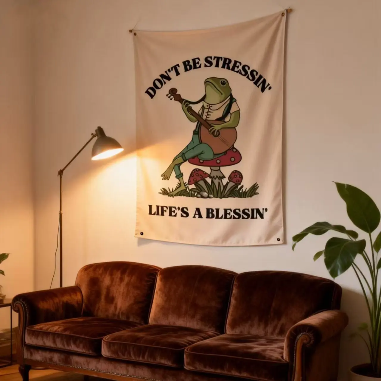 Funny Frog Flag Don't Be Stressing Life's a Blessing, Indoor Decorative Banner, Wall Tapestry, Animal Bedroom Decoration, Perfect Office Poster, Home Decor Supplies, Living Room