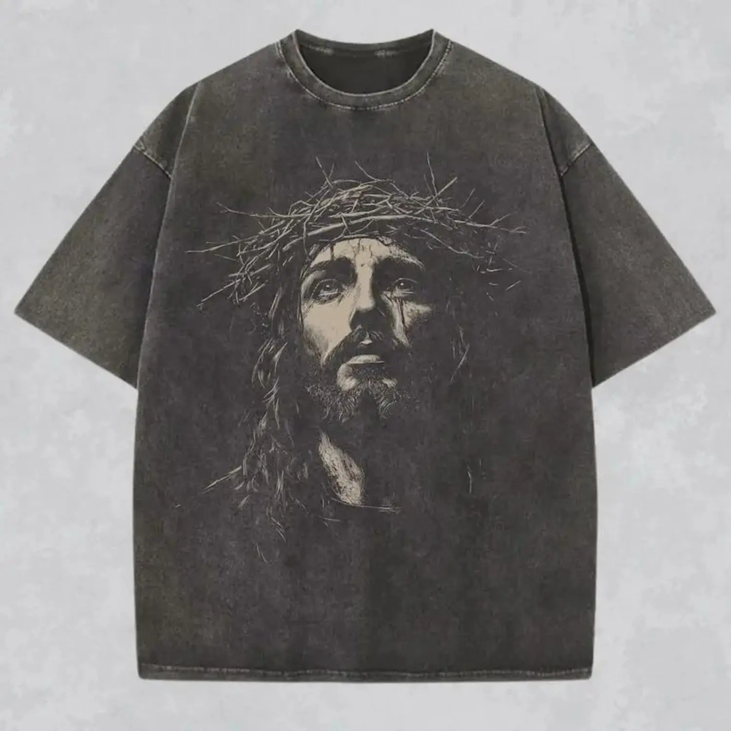 Unisex Vintage Jesus Graphic Tee - Heavyweight Cotton Acid-Washed Casual Top, Christian Menswear Faith Apparel, Religious Gift for Him/Her, Church Wear summerwins