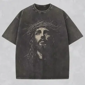 Jesus Acid Washed Heavyweight Cotton Shirt, Christian Streetwear Religious Gift for Him or Her, Faith Apparel Unisex Tee, Jesus Christ Church Wear