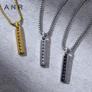 3-Dimensional Rectangular Stainless Steel Chain with Custom Link Pendant Necklace, Men's Hip-Hop Jewelry, Titanium Steel Couple Accessory, Custom Pendant