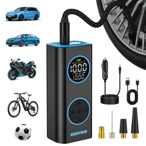 T09 Dual Power Portable Tire Inflator, 150 PSI Cordless Air Compressor with Digital Gauge and Auto Shut-Off for Cars, Bikes and Motorcycles