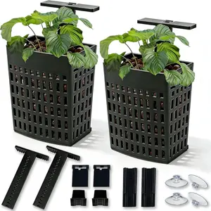 2 Pack Upgraded Adjustable Aquarium Plant Holder, Top Hanging Design Fish Tank Plant Holder, Adjustable Width Height, Fits Tank Edges up to 2.3 in, for Aquaponic Plants and Aquascape Decoration, Black