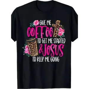 Women S Humorous Coffee Faith Graphic T Shirt Coffee Jesus Pink Print Black Loose Fit Lightweight Top Casual Wear Brunch Relaxed Weekends