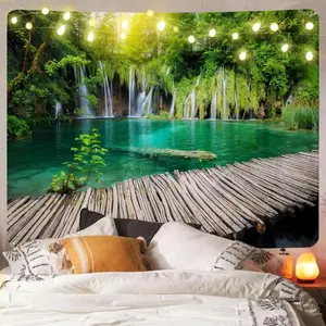 Waterfall Forest Pattern Wall Hanging Tapestry, 1 Count Colorful Nature Scene Wall Hanging Tapestry, Home Decor for Bedroom Living Room Dorm
