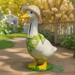 23 Inch Farmhouse Goose Decoration Set with Hat, Outdoor Indoor Yard Porch Garden Decor, Easy Setup, Seasonal Display, Handmade Details