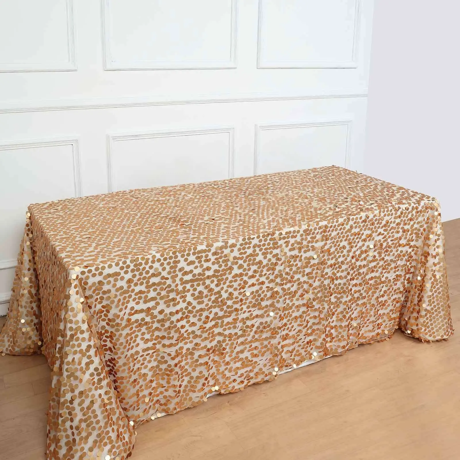 Sequin Rectangle Tablecloth 90"x132" Matte Champagne - Big Payette Seamless Table Cover