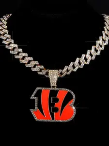 New Men's Alloy Full Diamond Hip-Hop Style Letter Pendant Necklace, Unique Team Logo Jewelry, Perfect Gift for Fans