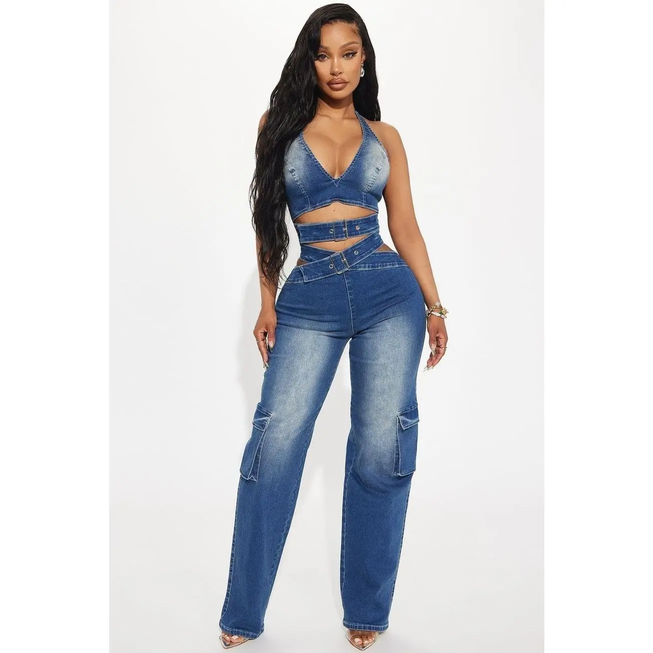 Look For Me Denim Jumpsuit-Medium Wash L
