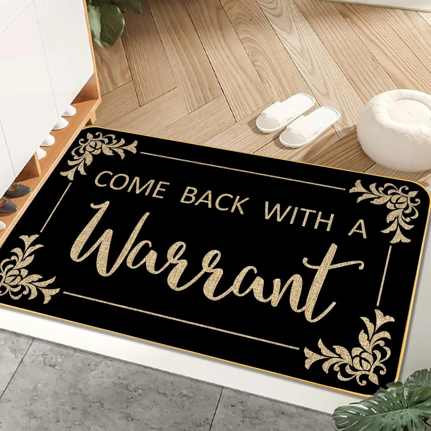 Funny Welcome Mats Come  with A Warrant Shoes Mat for Entrance Indoor and Outdoor Personalized Mats Anti-Slip Novelty  Mat 17 x 29 Inch (Black)
