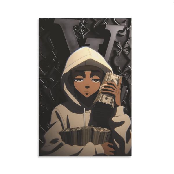 Wealth Motivation Wall Art Posters, Street Style "Cash King" Decor Paintings, Anime Hooded Boy Canvas Prints, Hip-Hop Money-Themed Decorations for Bedroom, Living Room, Study & Gaming Room