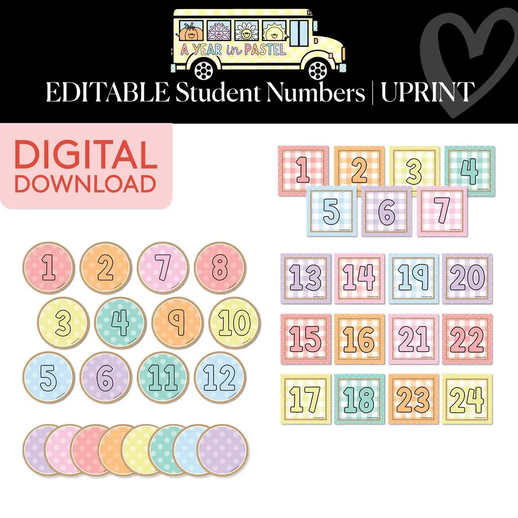 Printable Editable Student Numbers | A Year In Pastel