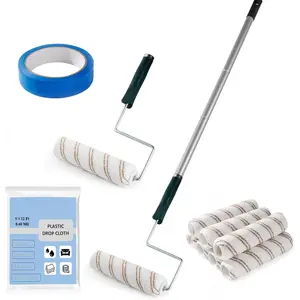 9 Inch  Roller, Microfiber Roller Covers with Extension Pole, 5-Wire Roller Frame, Drop Cloth and Tape,  Rollers for Painting Walls, Painting Supplies