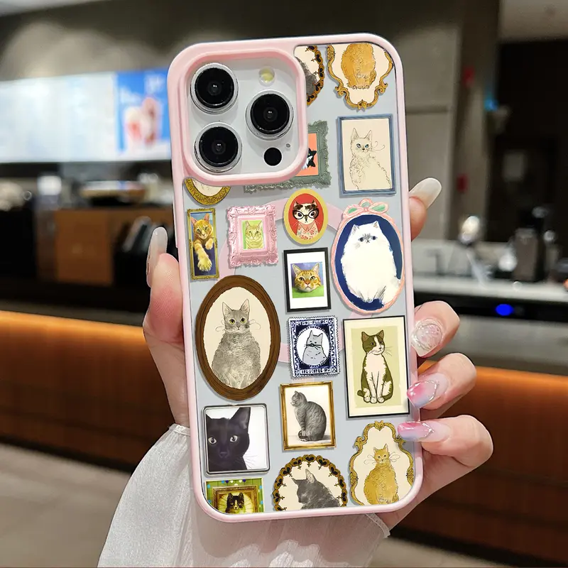 Chic Cat Portrait Clear Magnetic Phone Case , Support MagSafe Silicone Bumper Protective Cover For iPhone X 11 12 13 14 15 16 17 Pro Max Plus Air Girl