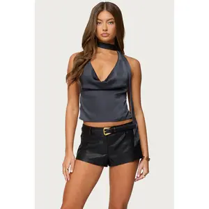 Satin Effect Cowl Neck Scarf Top