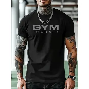 Mens Gym Therapy Graphic Short Sleeve T Shirt Workout Training Tee Athletic Streetwear Top for Weightlifting Fitness Running Gym Days