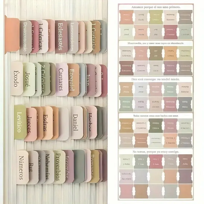 Boho Theme Laminated 75 Spanish Bible Tabs Index Tabs - Repositionable Study Bible Tabs for Men and Women, Large Print Stickers with Book Names in English and Spanish, Perfect for Bible Journaling Supplies, Scripture Navigation, Book Reading Stickers