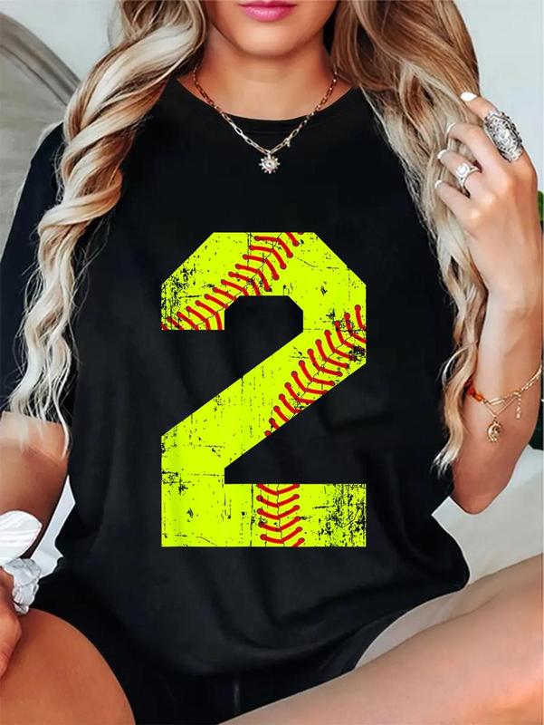 100% Cotton Unisex Vintage Softball 2 Jersey Number T-Shirt Vintage Distressed Classic Softball # 2