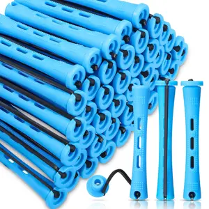 60 Pcs Perm Rods Natural Long Short Hair Perm Rods with Elastic Rubber Band Non Slip Plastic Perming Cold Wave Kit for Women Hairdressing Styling Tool(0.35 Inch,Blue)