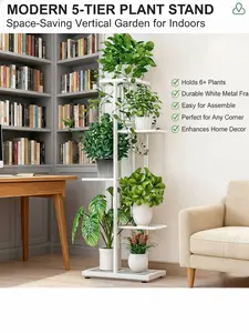 Modern 5-Tier Corner Plant Stand Indoor Metal 6 Potted Plant Shelf Space Saving Planter Stand for Living Room Balcony Corner Display Rack Modern Home Decor