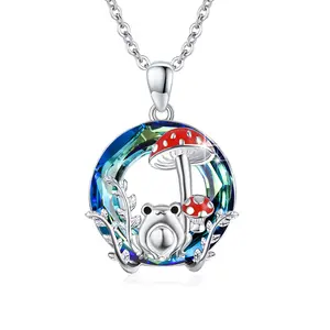 S925 Sterling Silver Frog and Mushroom Necklace for Girls Women Jewelry Gifts for Anniversary Bithday Daily