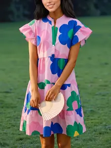 Curvy Friendly Floral Tiered Dress, Plus Size Ruffle Sleeve A-Line, All Seasons Fashion, Comfortable and Stylish Design