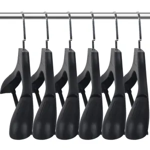 Plastic Extra Wide Shoulder Suit Hangers for Men 6 Pack Width 17.7", Black Sweater Hangers no Shoulder Bump Non Slip for Thick Sweaters, Clothes Hangers with Pants Bar 360° Swivel Metal Hook