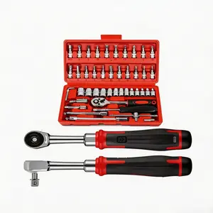 46-Piece Auto Repair Socket Tool Set, Chrome Vanadium Steel Kit with Ratchet Wrench, for Car Maintenance & Home Repairs