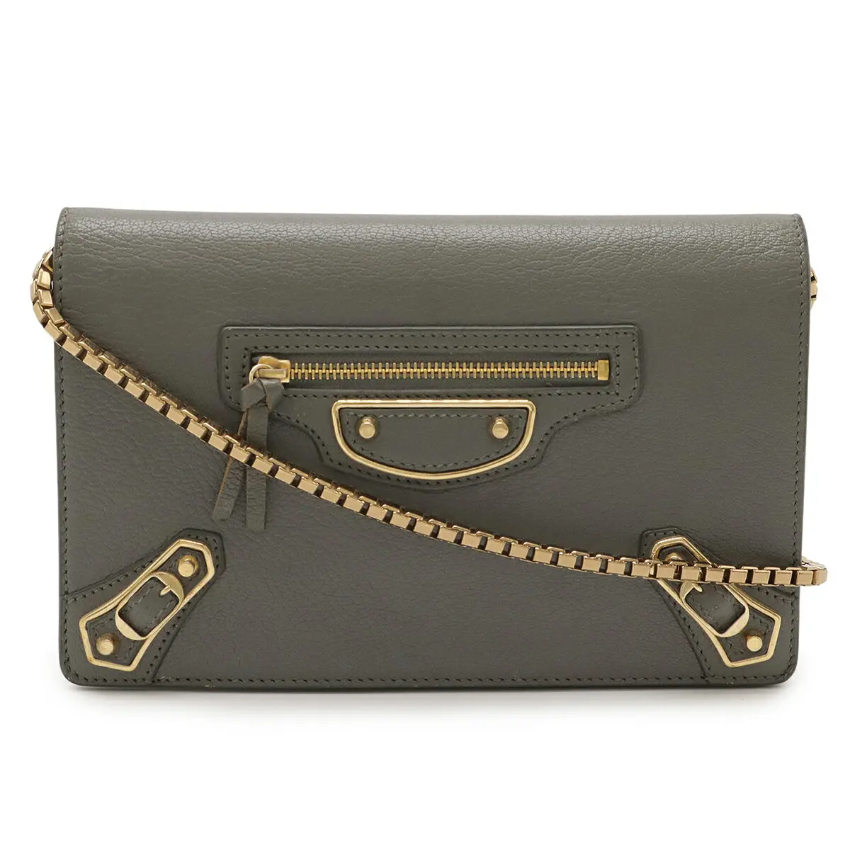 Pre-owned Balenciaga Calfskin Small Leather Goods Classic Metallic Edge 2way Chain Wallet