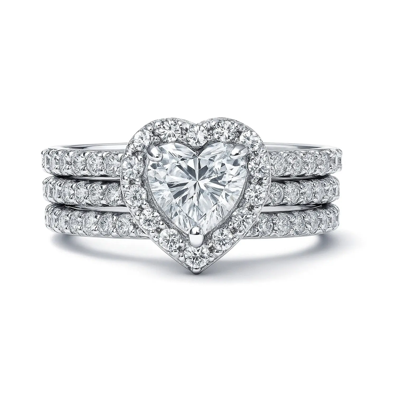 BERRICLE Sterling Silver Halo Heart Engagement Rings Statement Stackable Band Insert Ring Set for Women, Heart Shaped Cubic Zirconia CZ
