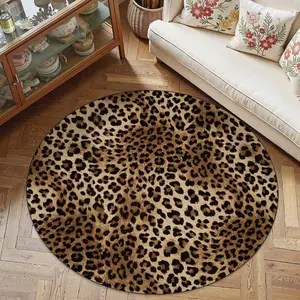 Fashion Classic Leopard Print Round Rug, Soft Durable, Home Decor for Living Room Bedroom Dining Room Balcony, Animal Print Rug