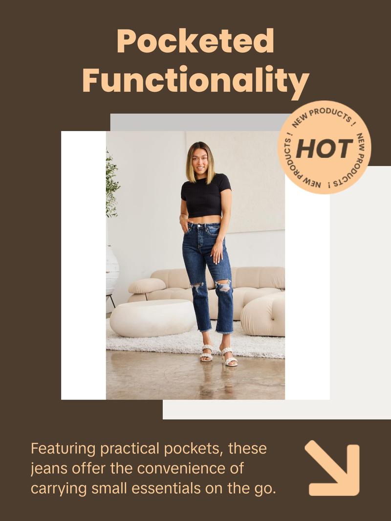 RFM Crop Dylan Full Size Tummy Control Distressed High Waist Raw Hem Jeans