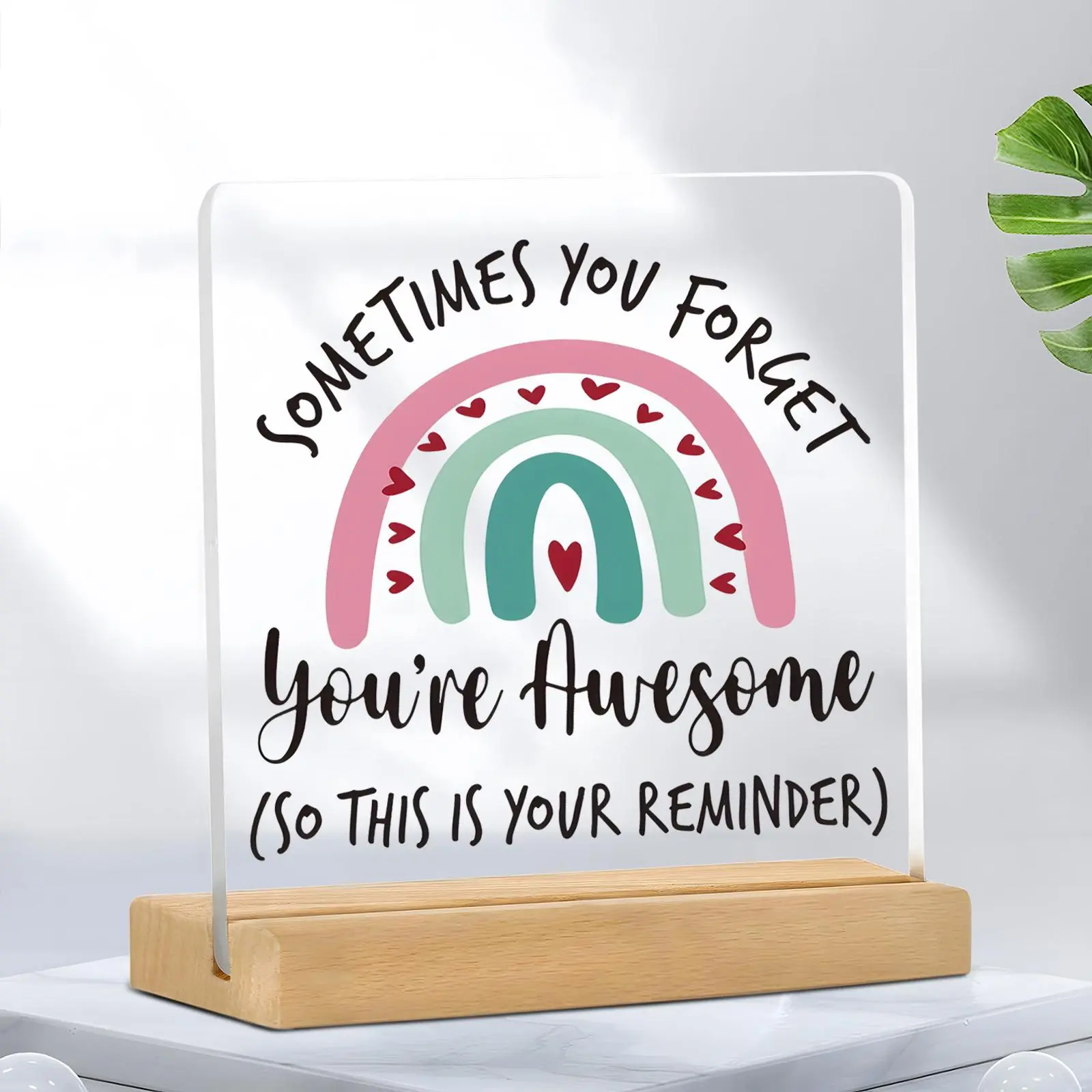 Clear Acrylic Desktop Ornament, Creative Letter Pattern Decorative Plaque, Desk Decoration for Home Office, Inspirational Gift for Friend