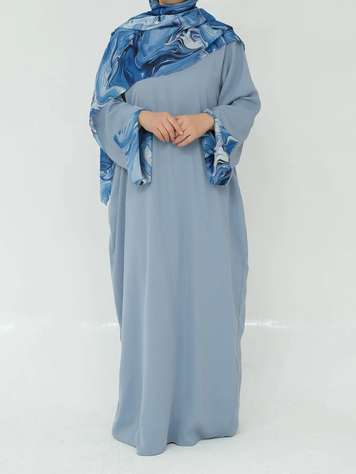 Women's Tie Dye Long Sleeve Dress with Hijab, Modest Casual Long Dress for Daily Wear, Ladies Islamic Clothing for All Seasons