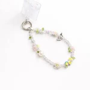 Wrist Phone Strap with Floral Beads and Butterfly Charm for Secure Grip and Style